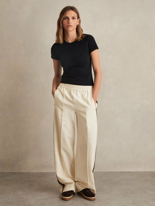 Petite Side-Stripe Wide-Leg Trousers Cream | Women