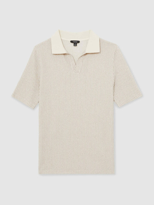 Cotton-Blend Stripe Polo Shirt Ecru/Taupe Brown | Men