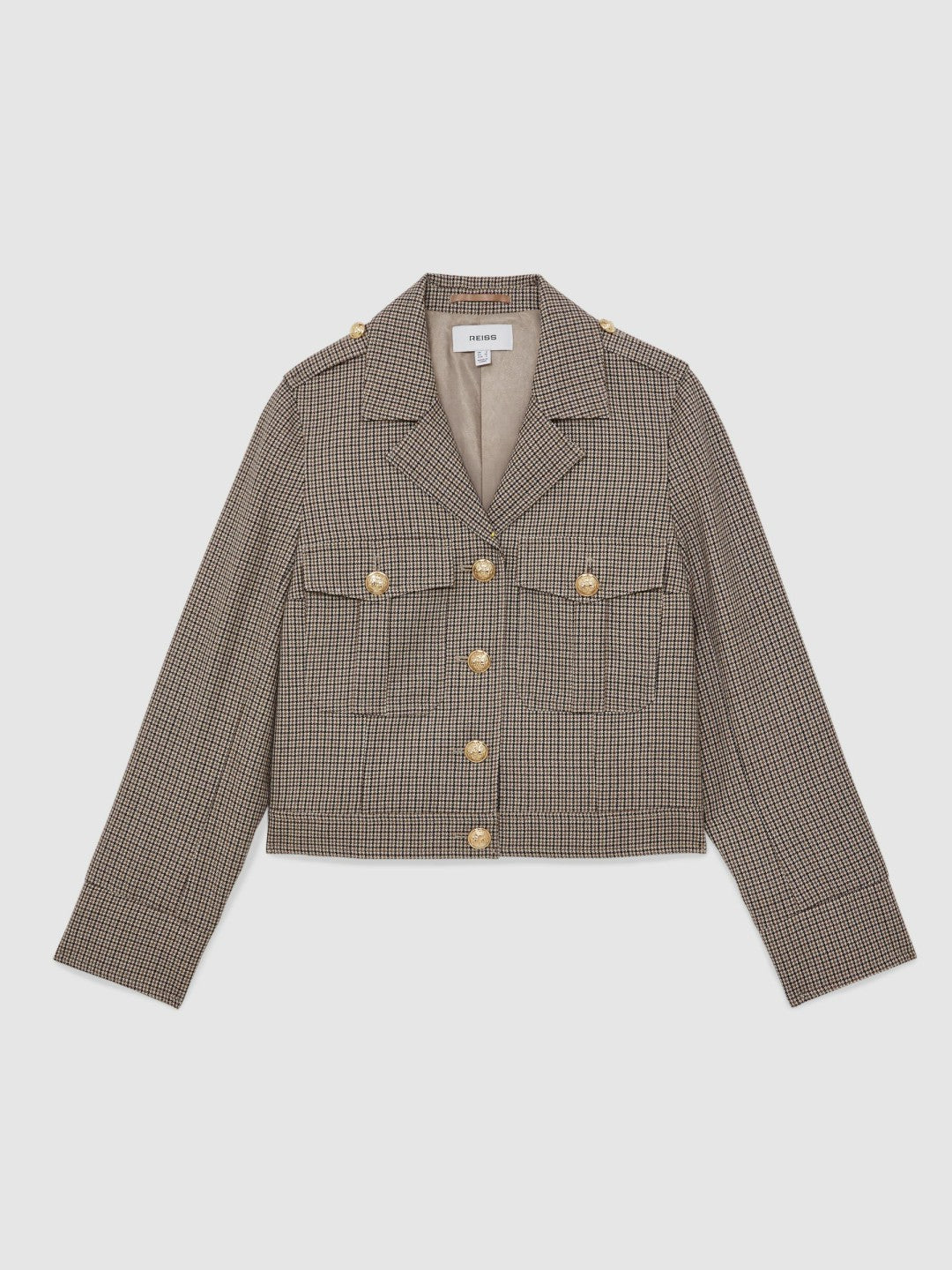 Wool Twin-Pocket Cropped Jacket Neutral Check | Women