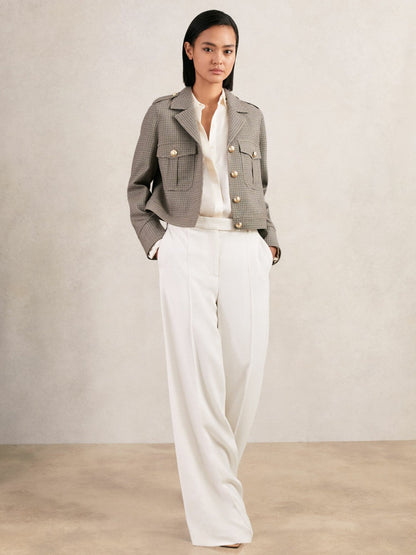 Wool Twin-Pocket Cropped Jacket Neutral Check | Women