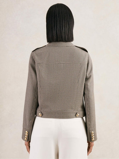 Wool Twin-Pocket Cropped Jacket Neutral Check | Women