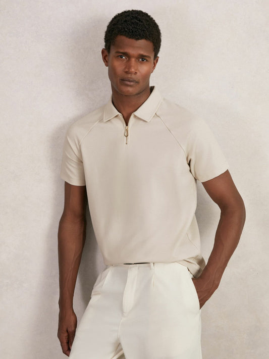 Textured Raglan Half-Zip Polo Shirt Stone | Men