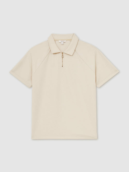 Textured Raglan Half-Zip Polo Shirt Stone | Men