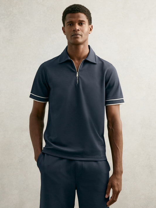 Textured Half-Zip Tipped Polo Shirt Airforce Blue | Men