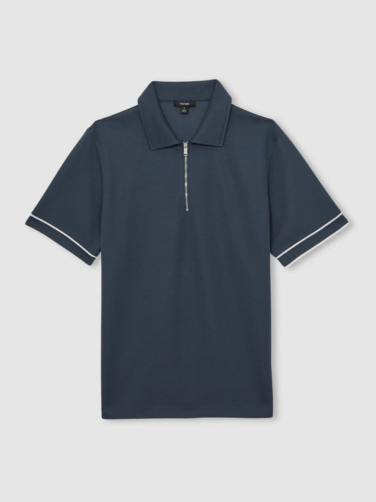 Textured Half-Zip Tipped Polo Shirt Airforce Blue | Men