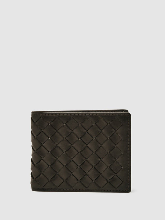 Leather Large Lattice-Effect Wallet Dark Brown | Men