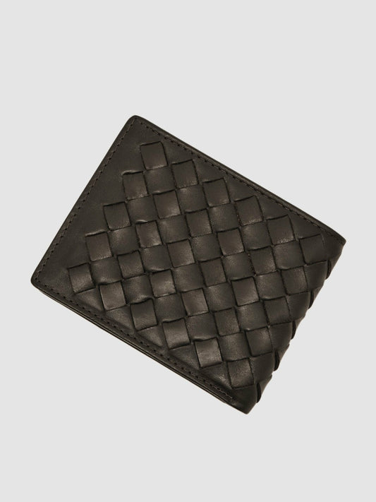 Leather Large Lattice-Effect Wallet Dark Brown | Men