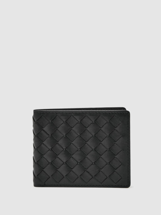 Leather Large Lattice-Effect Wallet Black | Men
