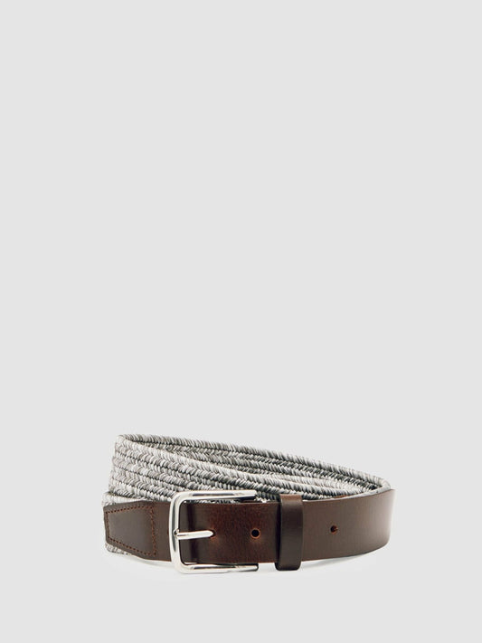 Webbing Belt With Leather Trim Soft Grey | Men