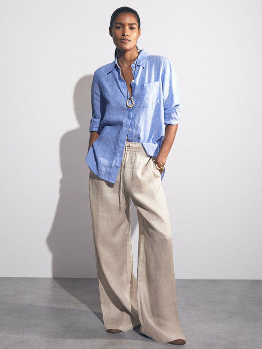 Petite Linen-Blend Wide-Leg Trousers Neutral | Women