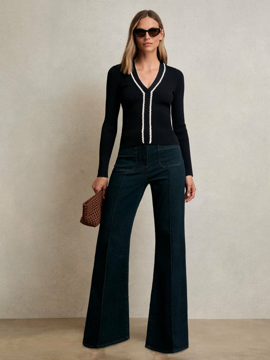 Craft-Stitch Rib-Knit Top Navy/White | Women