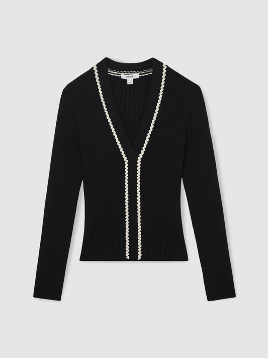 Craft-Stitch Rib-Knit Top Navy/White | Women
