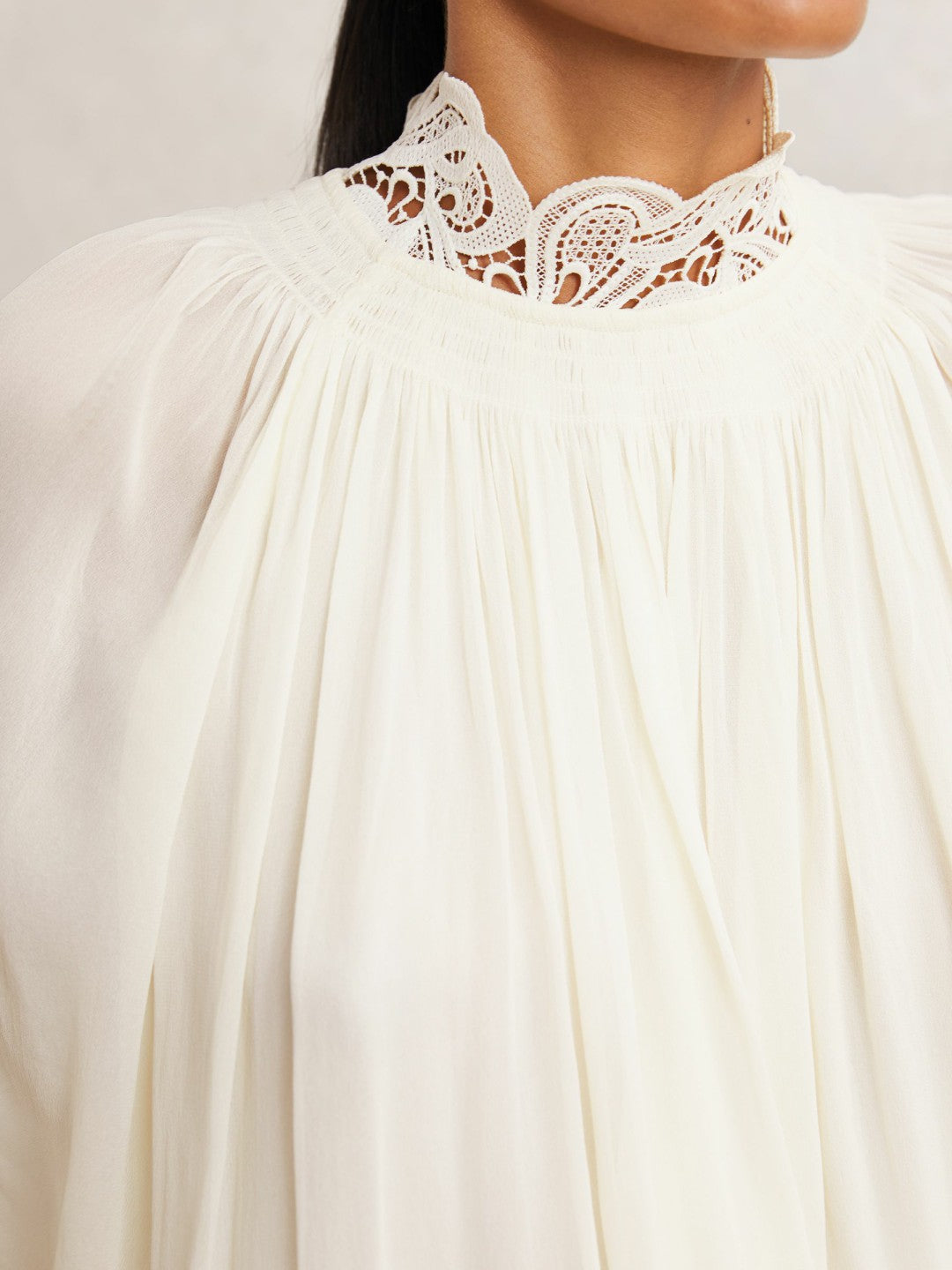 Lace-Trim Draped Chiffon Top Cream | Women