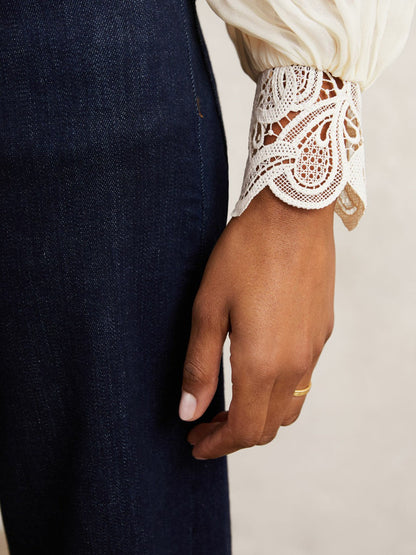 Lace-Trim Draped Chiffon Top Cream | Women