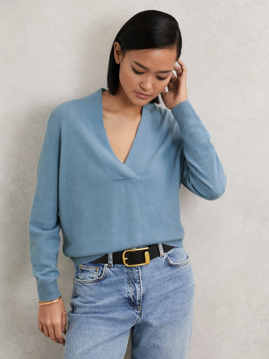 Cashmere V-Neck Jumper Blue | Women