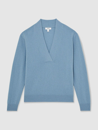 Cashmere V-Neck Jumper Blue | Women