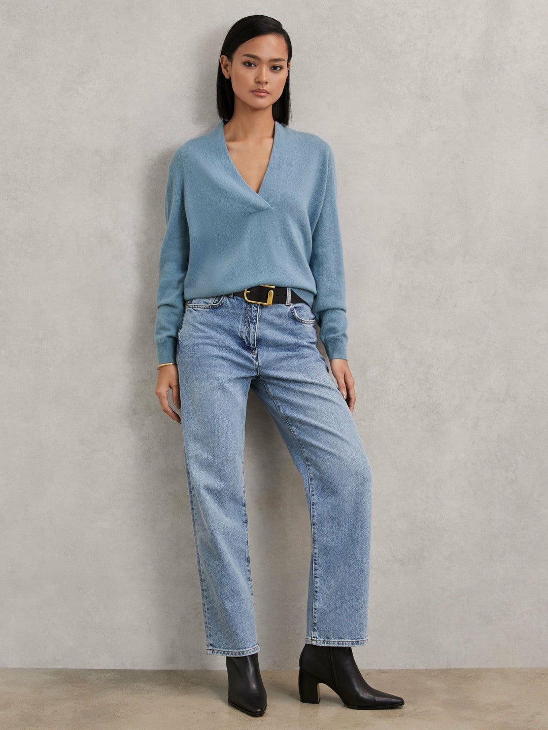 Cashmere V-Neck Jumper Blue | Women