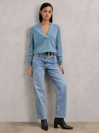 Cashmere V-Neck Jumper Blue | Women