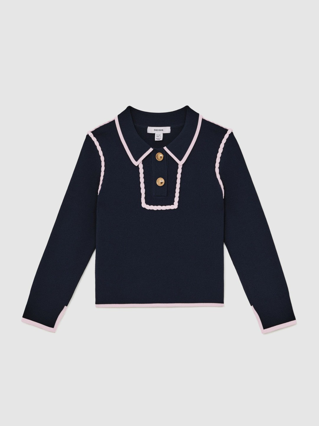 13-14 yrs Piped Knitted Collar Top Navy | Children & Baby