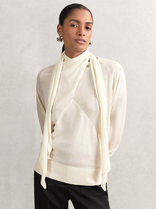 Wool Scarf-Tie Draped Jumper Cream | Women