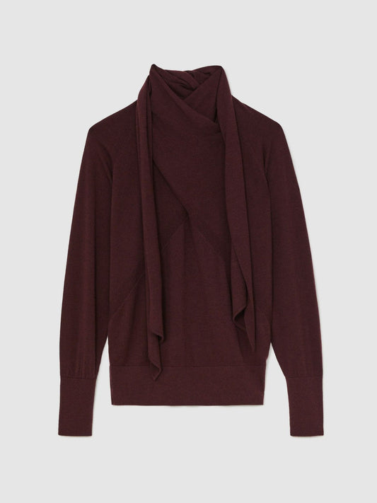 Wool Scarf-Tie Draped Jumper Burgundy | Women