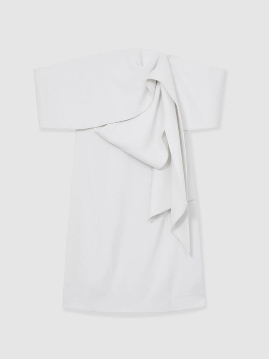 Sculptural Off-Shoulder Mini Dress Ivory | Women
