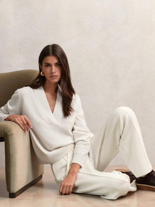 Cashmere V-Neck Jumper Cream | Women