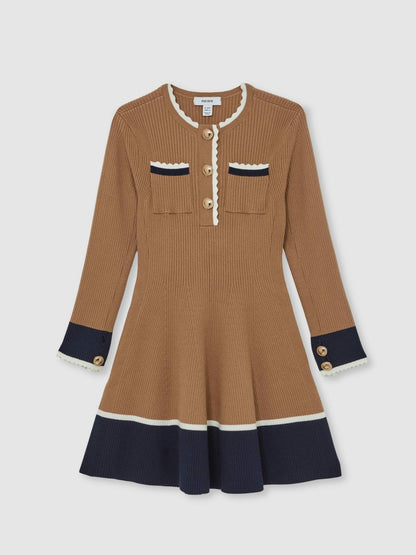 13-14 yrs Scallop-Trim Rib-Knit Dress Camel | Children & Baby