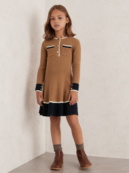 13-14 yrs Scallop-Trim Rib-Knit Dress Camel | Children & Baby