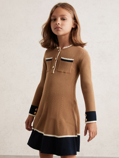 13-14 yrs Scallop-Trim Rib-Knit Dress Camel | Children & Baby