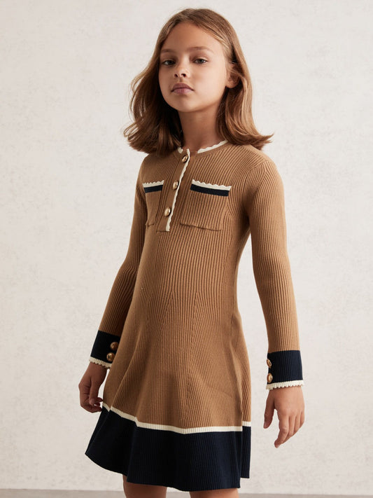9-13 yrs Scallop-Trim Rib-Knit Dress Camel | Children & Baby