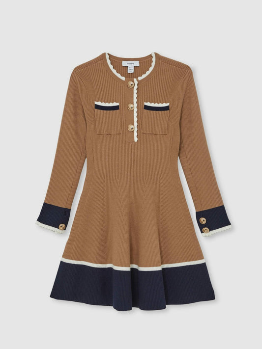 9-13 yrs Scallop-Trim Rib-Knit Dress Camel | Children & Baby