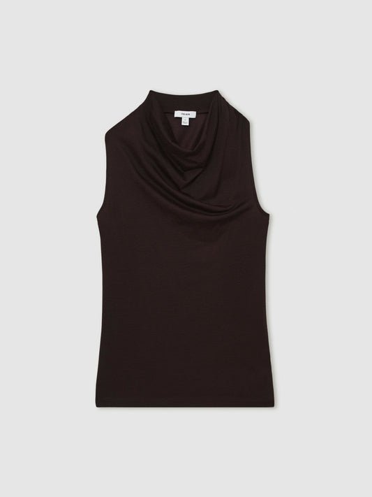 Cotton-Blend Cowl-Neck Sleeveless Top Plum Purple | Women