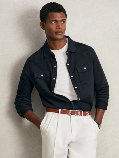 Cotton-Cashmere Western Knitted Shirt Navy | Men