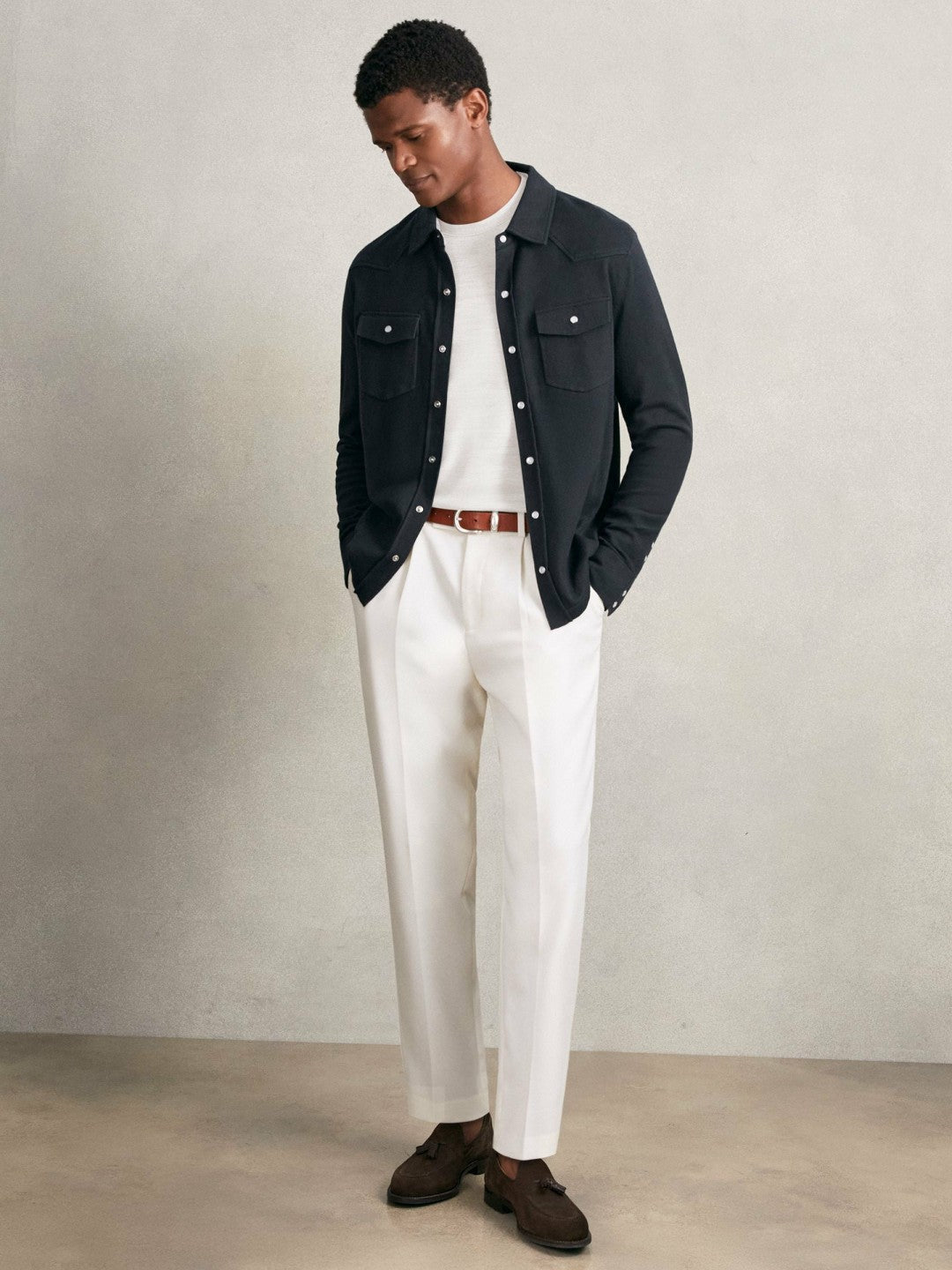 Cotton-Cashmere Western Knitted Shirt Navy | Men