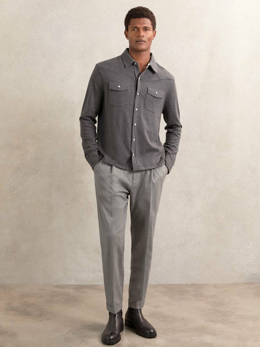 Cotton-Cashmere Western Knitted Shirt Charcoal Grey | Men