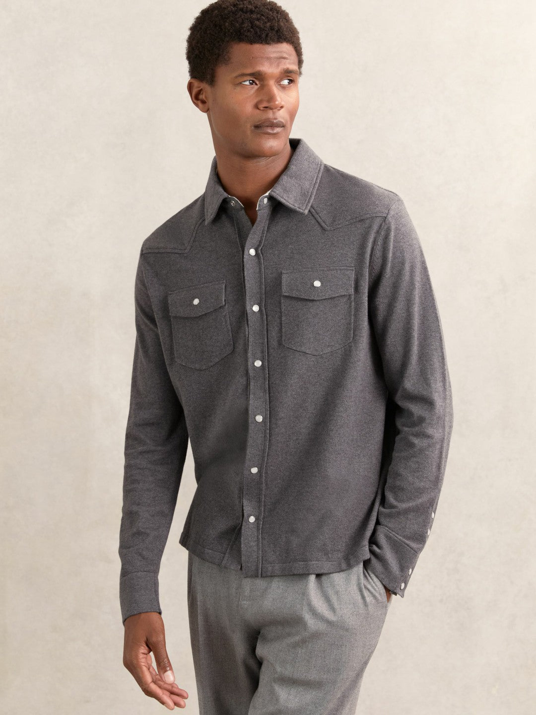 Cotton-Cashmere Western Knitted Shirt Charcoal Grey | Men