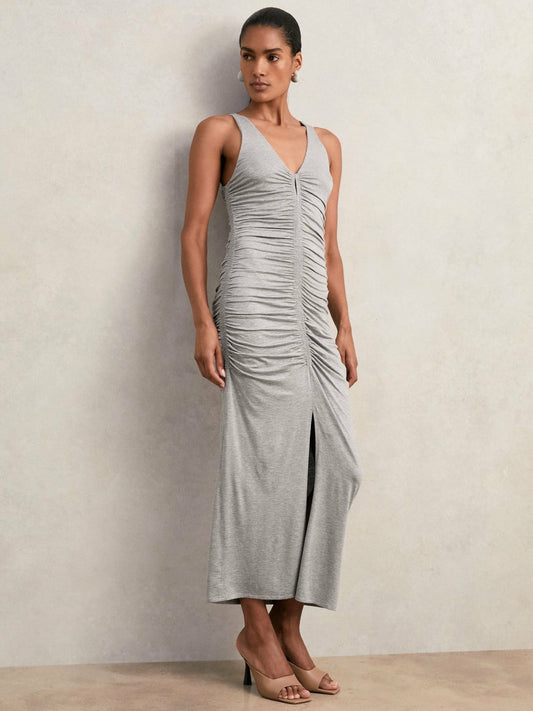 Stretch-Modal Ruched Jersey Dress Grey | Women
