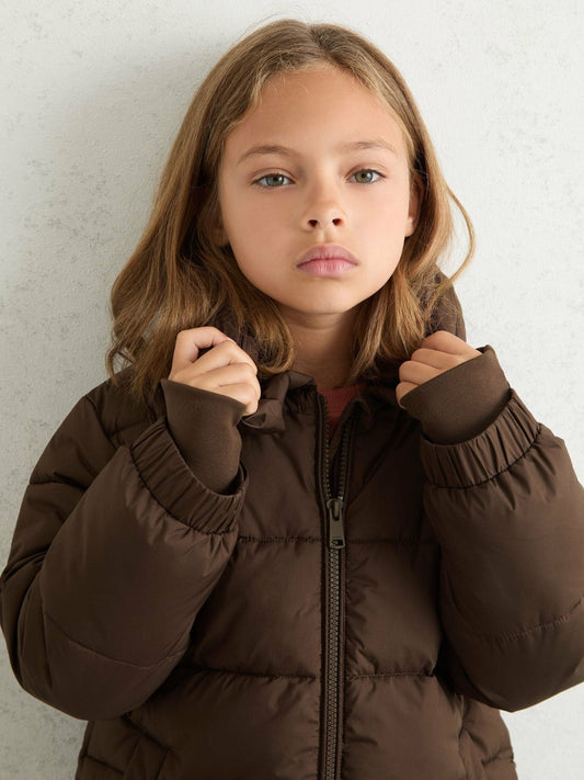 9-13 yrs Short Hooded Puffer Coat Chocolate | Children & Baby