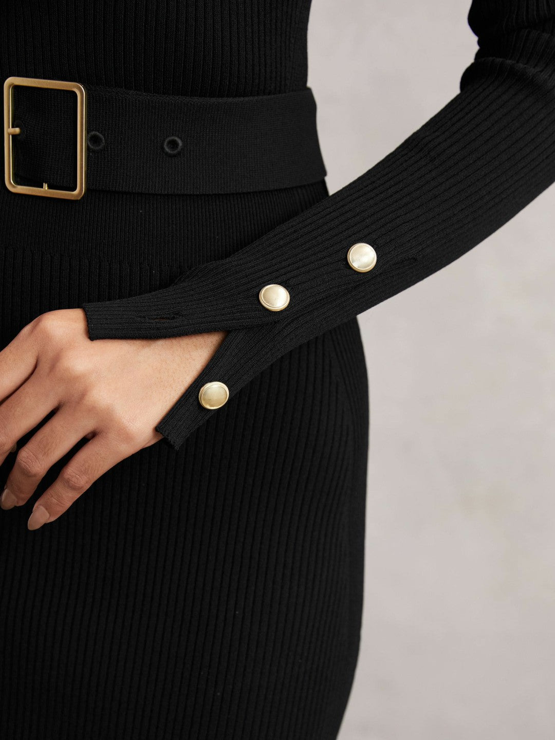 Buttoned Rib-Knit Midi Dress Black | Women