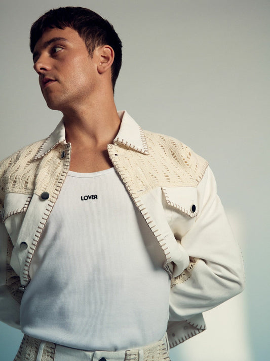 | Tom Daley Crochet Denim Jacket Off White | Men