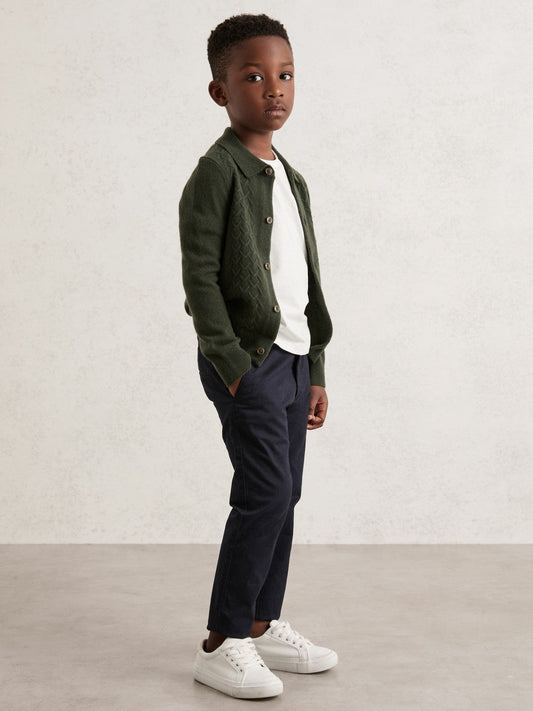 3-9 yrs Wool V-Stitch Button-Through Cardigan Forest Green | Children & Baby