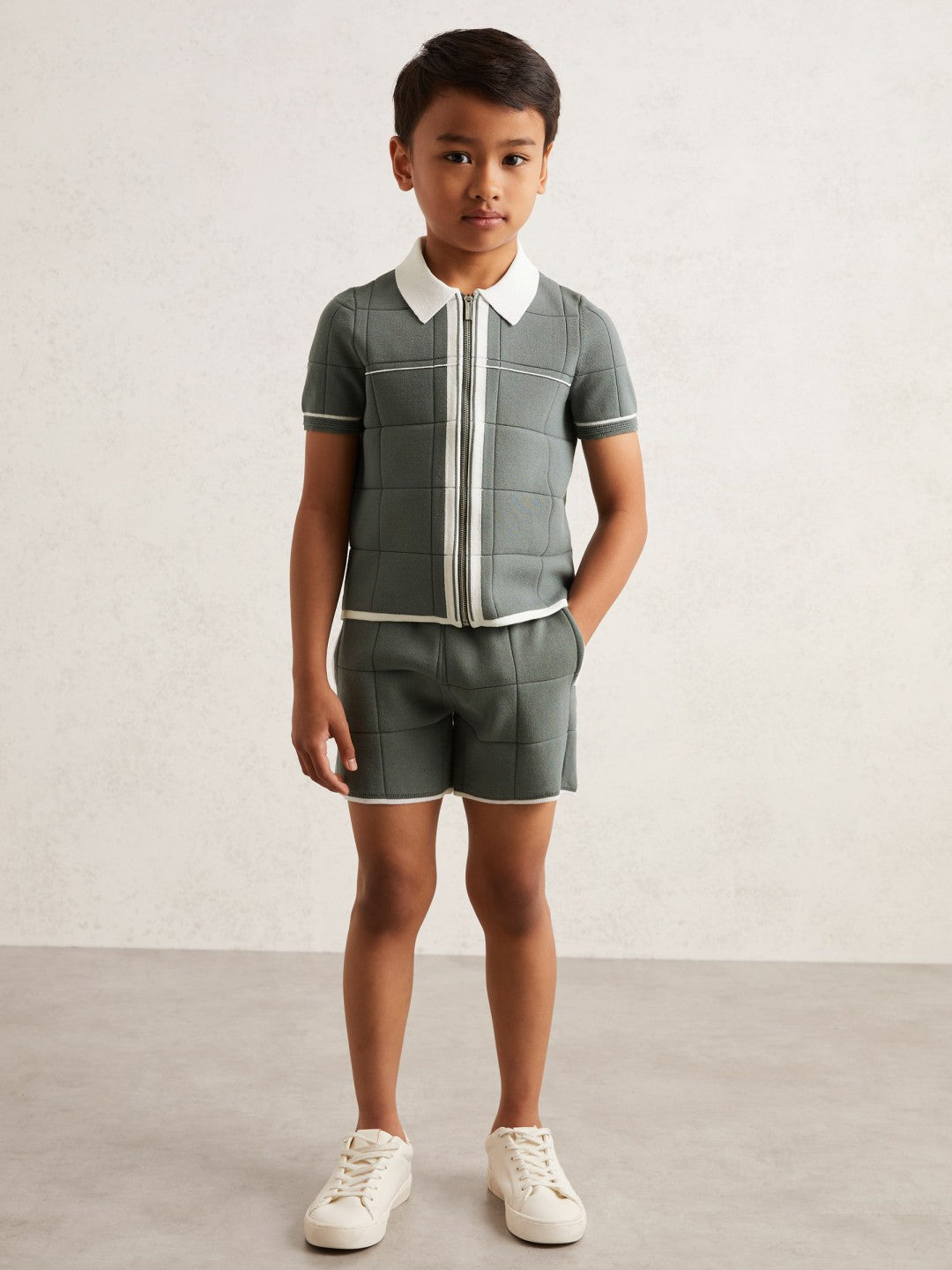 Tipped Knit Stitch-Detail Shorts Dark Sage Green | Children & Baby