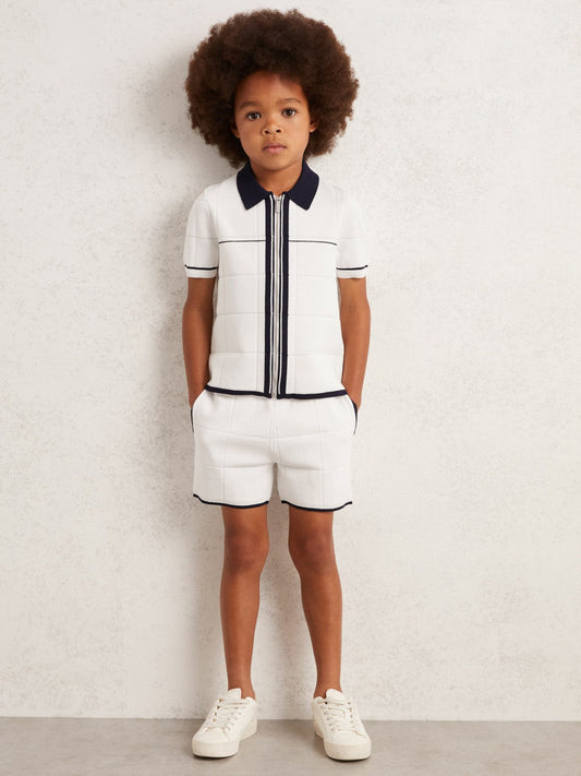 3-9 yrs Tipped Knit Stitch-Detail Shorts White/Navy | Children & Baby