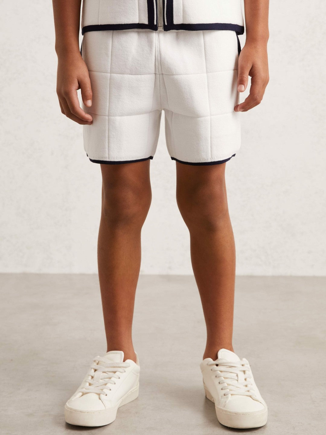 3-9 yrs Tipped Knit Stitch-Detail Shorts White/Navy | Children & Baby