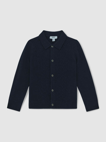 3-9 yrs Wool V-Stitch Button-Through Cardigan Navy Blue | Children & Baby