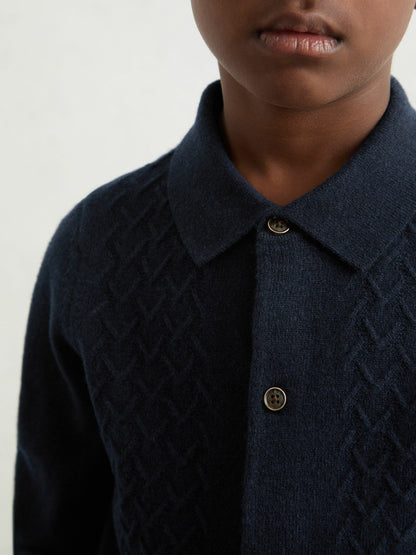 3-9 yrs Wool V-Stitch Button-Through Cardigan Navy Blue | Children & Baby