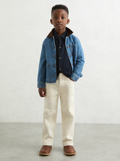 3-9 yrs Wool V-Stitch Button-Through Cardigan Navy Blue | Children & Baby