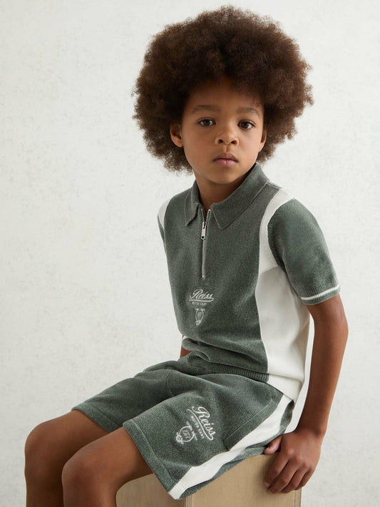 9-13 yrs Chenille Tipped Motor Cars Shorts Dark Sage Green/White | Children & Baby