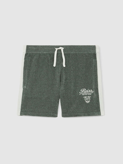 9-13 yrs Chenille Tipped Motor Cars Shorts Dark Sage Green/White | Children & Baby